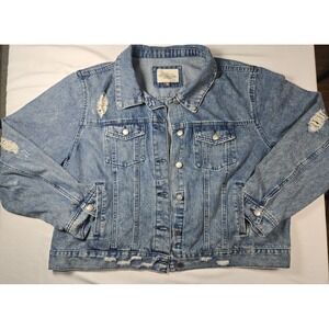 Ashley Vintage Charm 3X Distressed Denim Jacket Light Wash Plus Size Trucker